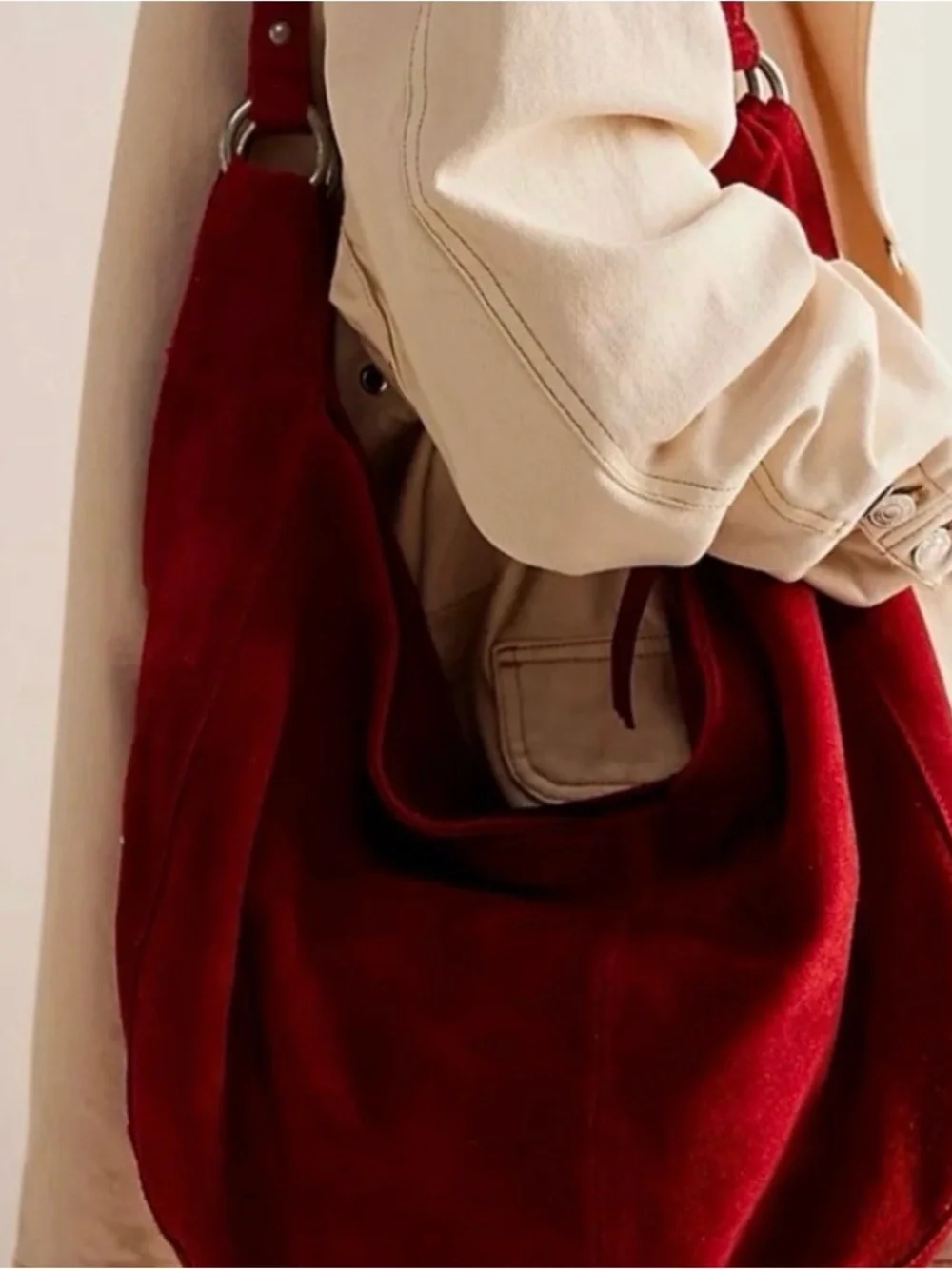 Free People Deep Red Suede Hobo Bag
